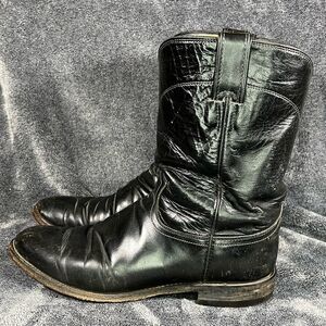 Justin Mens Roper Cowboy Boots  Size 8.5 Black Leather